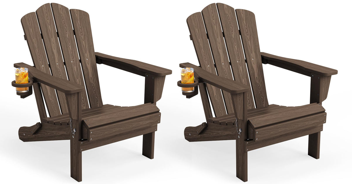KINGYES Folding Adirondack Chair Set of 4 with Cup Holder, Navy
