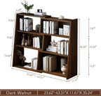 IOTXY Wooden Extendable Shelf Bookcase, 3-Tier Low Bookshelf, Walnut, S
