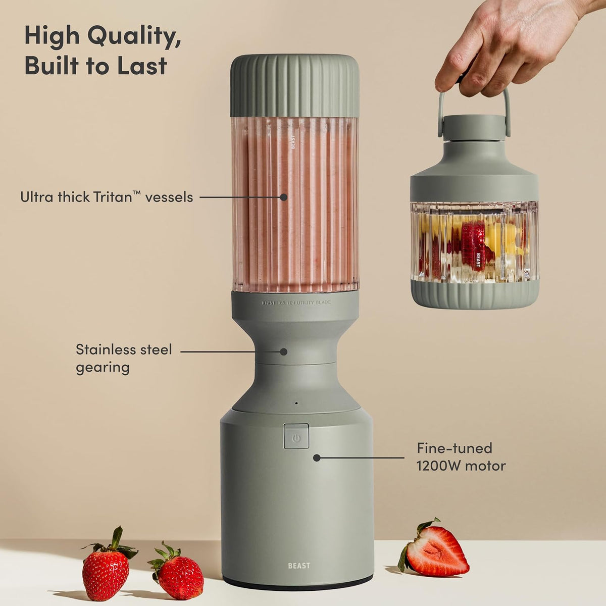 Beast Mega 1200 Plus Countertop Blender, XL Vessel, Sage, 1200W