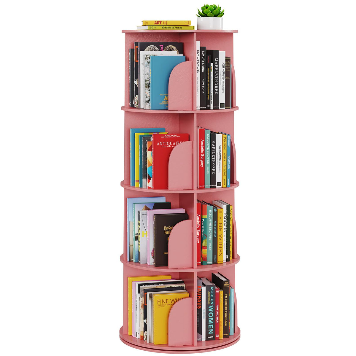 SpaceAid 4 Tier Rotating Bookshelf Tower, Spinning Bookcase Lazy Susan, Revolving 360 Book Shelf Storage Round Carousel, Vertical Rotate Turning Spiral Corner Organizer, White