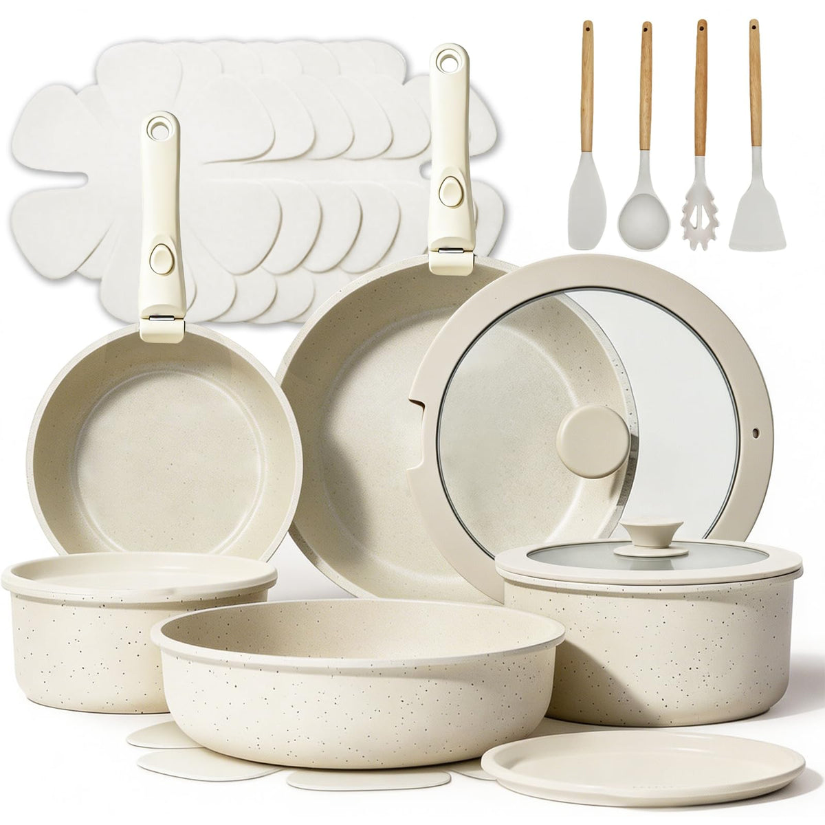 29-Piece Nonstick Cookware Set, Sauce Pots and Pans,3.5QT/4QT/5QT/8.8QT STOCK POT,10 PAN protector,7 utensil,All Cooktops Compatible, Includes Steamer,black