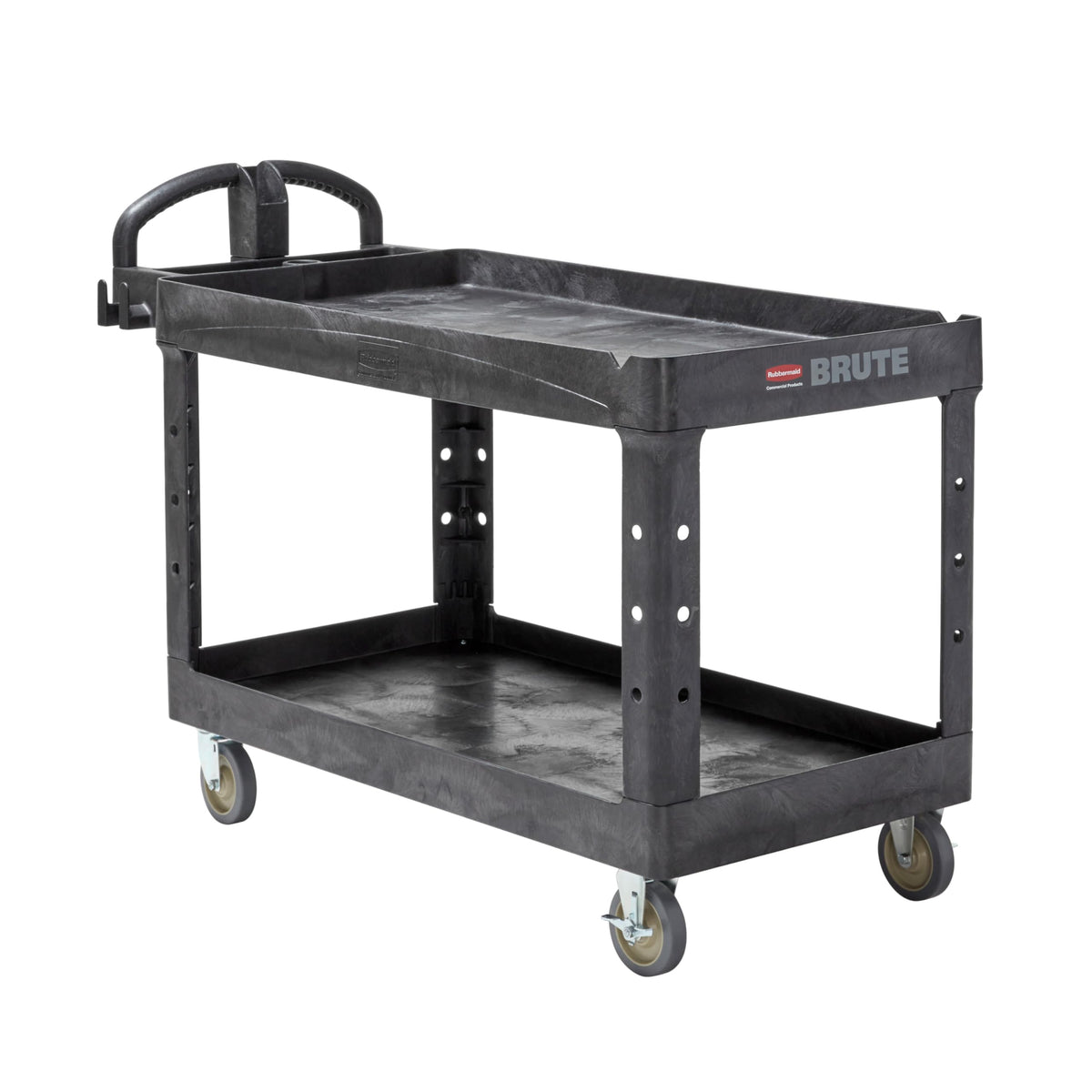 Rubbermaid Commercial Products 2-Shelf Utility/Service Cart, Medium, Black, Lipped Shelves, Ergonomic Handle, 500 Lbs Capacity, forfor Warehouse/Garage/Cleaning/Manufacturing