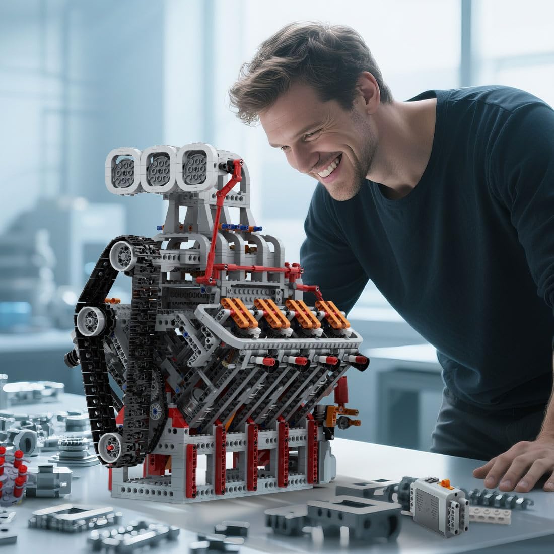 OHV 5.0L V8 Engine Building Blocks and Construction Toy, Collectible Technology-Themed Model to Build and Display, Great Gift for Birthdays, Christmas (2106 PCS)
