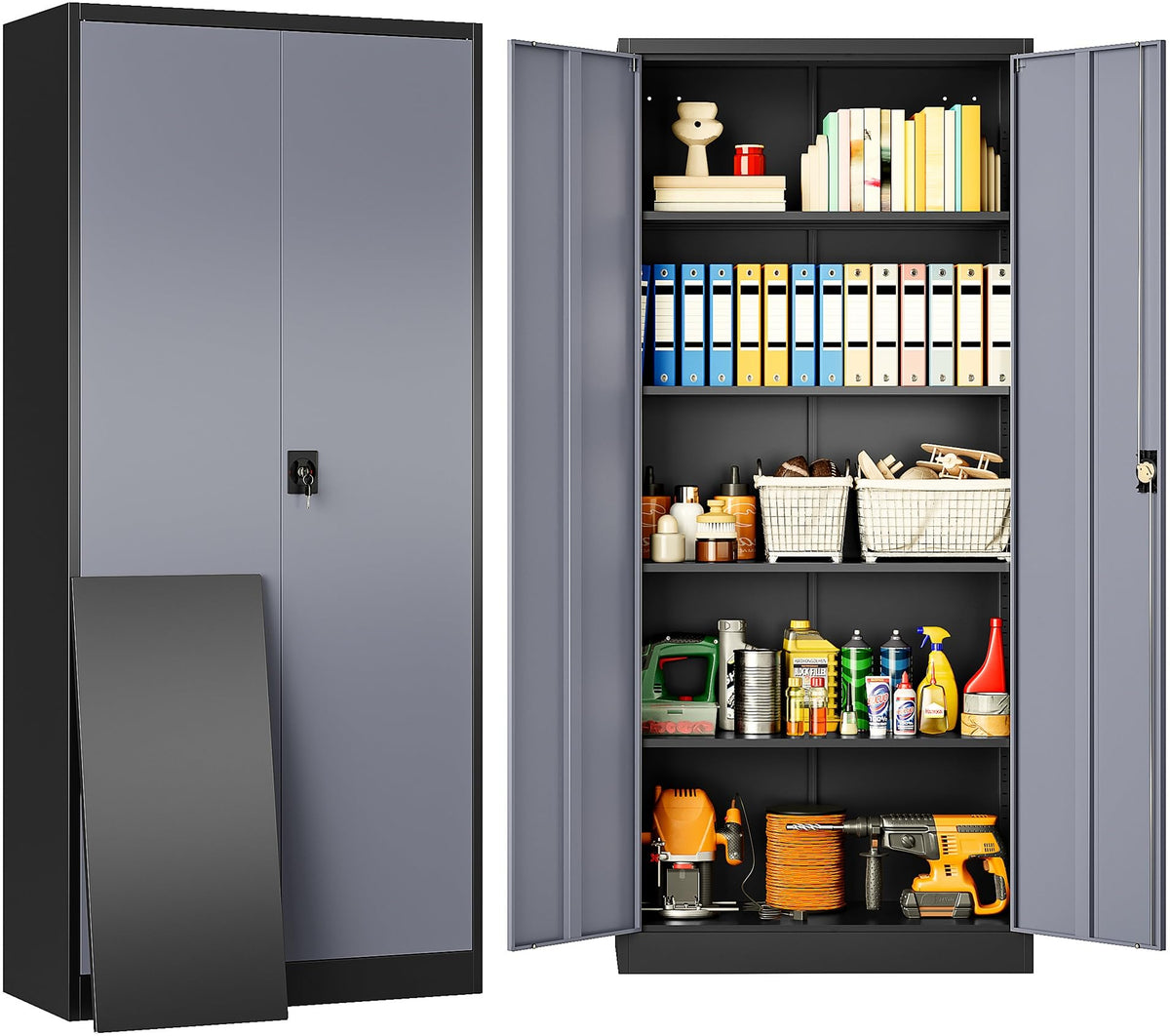SISESOL Small Metal Storage Cabinet with Doors and Shelves,36 inch Black Locking Garage Cabinet,Lockable Short Steel Cabinets for Home,Office,Shop,Garage