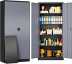 SISESOL 75" Tall Metal Storage Cabinet with Wheels,Rolling Garage Storage Cabinet with Lock,Black Metal Cabinets with Wheels and Shelves,Deep Heavy Duty Tool Locker for Garage,Home,Office,Shop