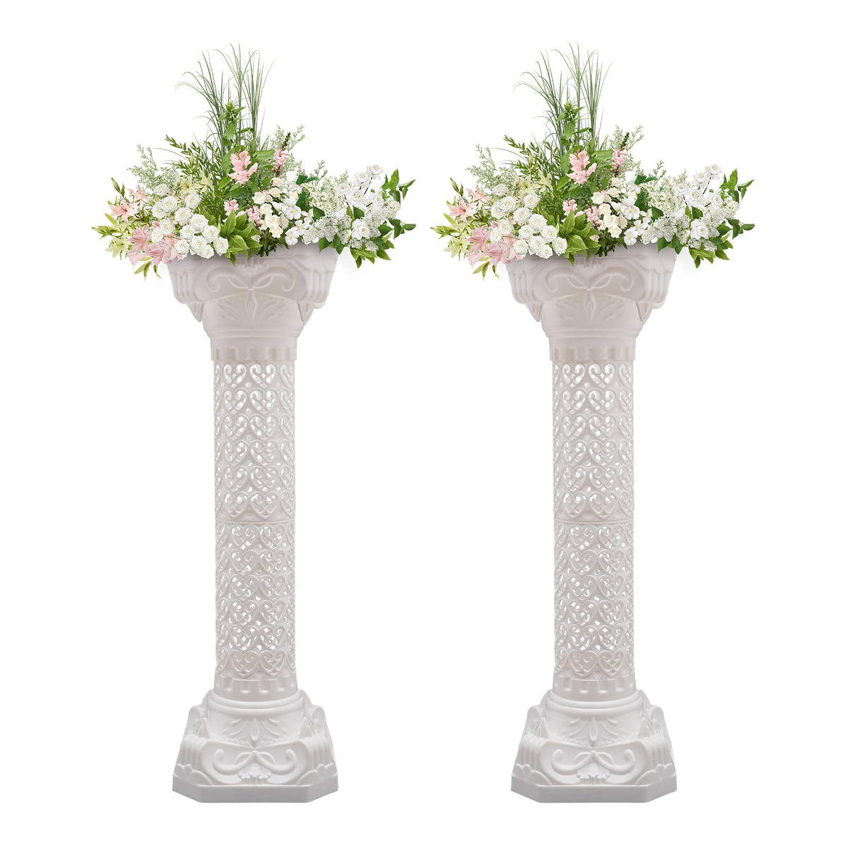 4Pcs Wedding Roman Column Pillars Set, Roman Pillar Greek Columns Elegant Wedding Event Decorative Columns Pillars Decoration Party Flower Pot Columns Decor, Capacity 110LB, 34.65"/ 88cm Tall (White)