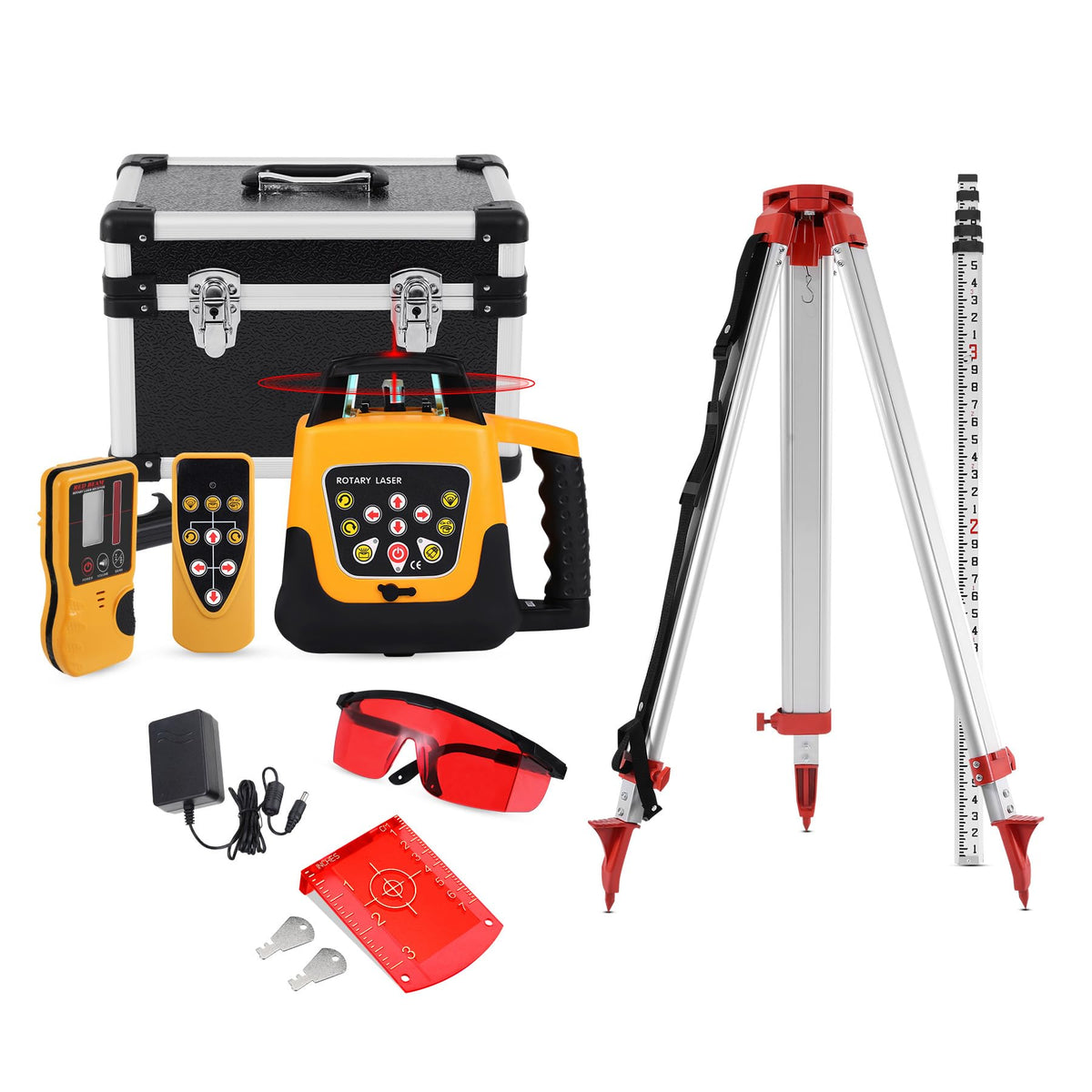 360° Self-Leveling Red Beam Rotary Laser Level Kit with Tripod+Grade Rod