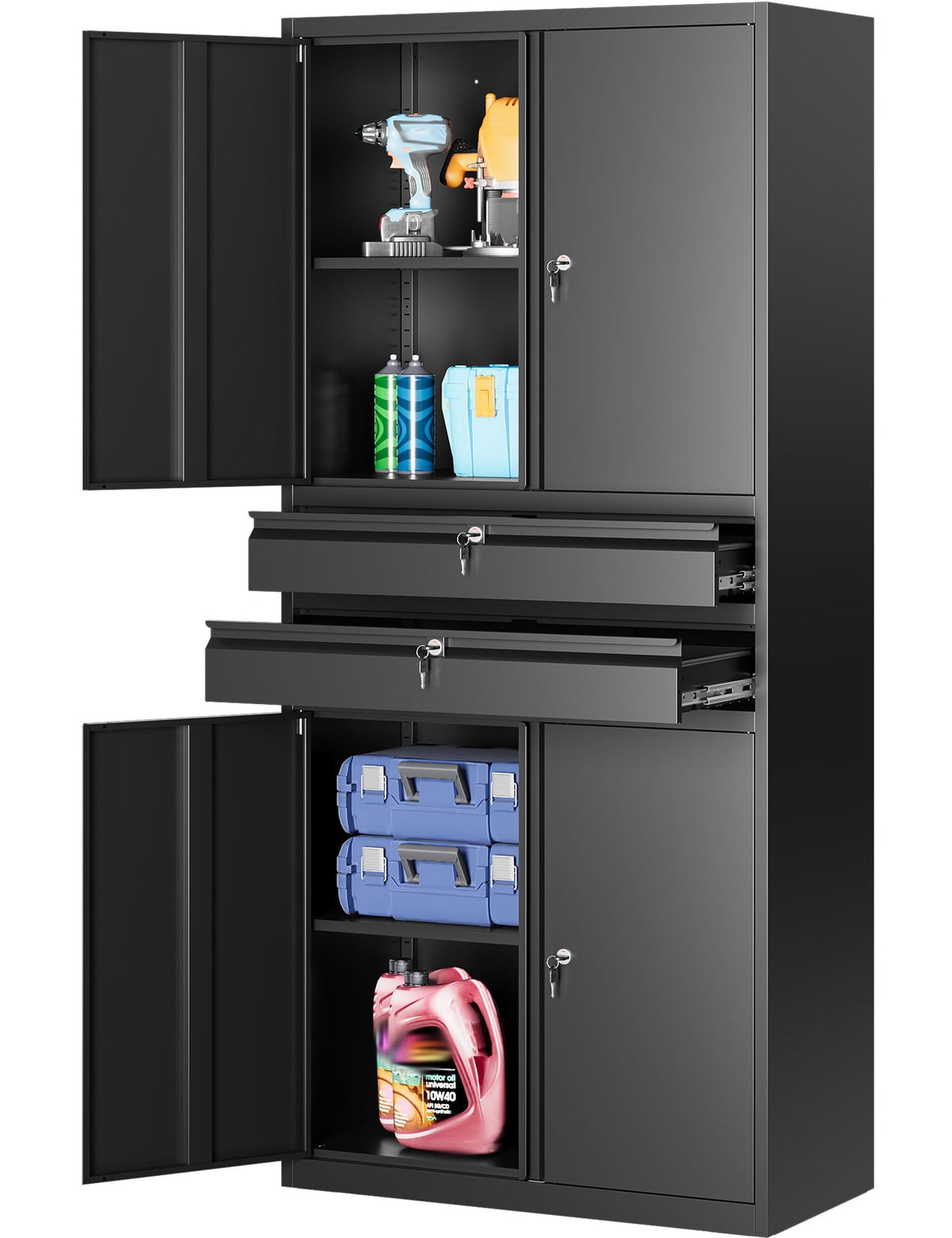 SISESOL Small Metal Storage Cabinet with Doors and Shelves,36 inch Black Locking Garage Cabinet,Lockable Short Steel Cabinets for Home,Office,Shop,Garage