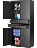 SISESOL 75" Tall Metal Storage Cabinet with Wheels,Rolling Garage Storage Cabinet with Lock,Black Metal Cabinets with Wheels and Shelves,Deep Heavy Duty Tool Locker for Garage,Home,Office,Shop