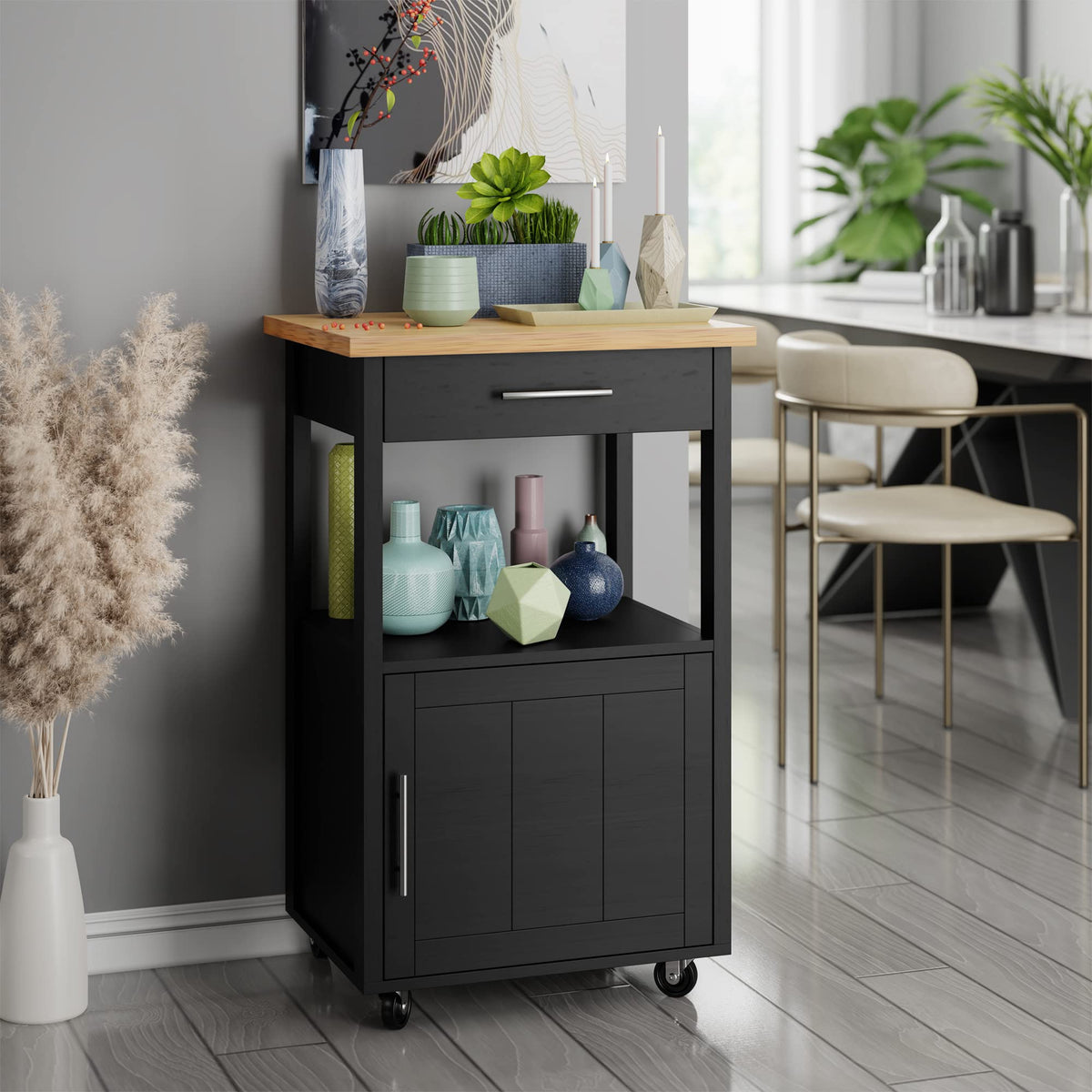 JY QAQA 26" Rolling Kitchen Island Cart on Wheels, Mobile Storage Cabinet with Adjustable Inner Shelves, Kitchen Prep Cart with Towel Rack & Lockable Casters for Small Apartment Kitchen, White