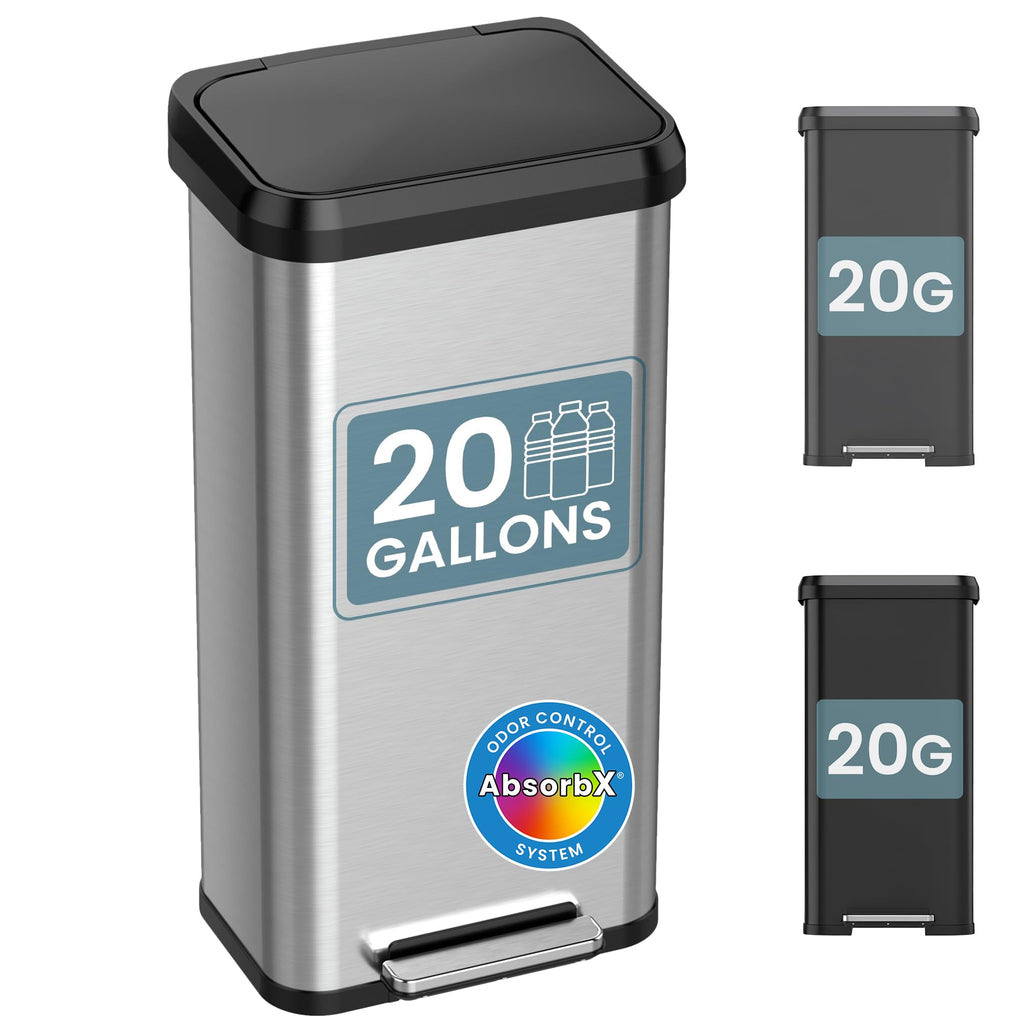 iTouchless 13.2 Gal / 50L Slim Step Pedal Kitchen Trash Can | Odor Filter