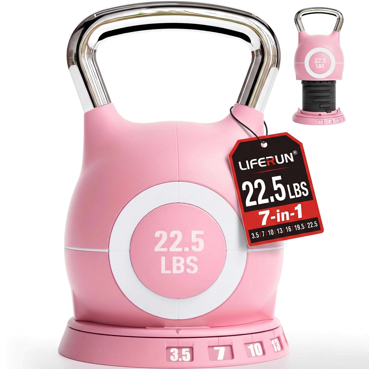 LIFERUN Adjustable Kettlebell, 22.5/44 LB Kettlebell with 7 Weight Levels
