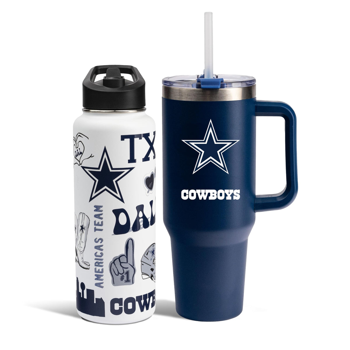 The Memory Company Officially Licensed NFL 2-Pack Stainless Steel Tumbler Set, 34oz Team Spirit Water Bottle & 40oz Game Day Tumbler with Lid and Straw, BPA-Free Materials, Convenient Straw Design