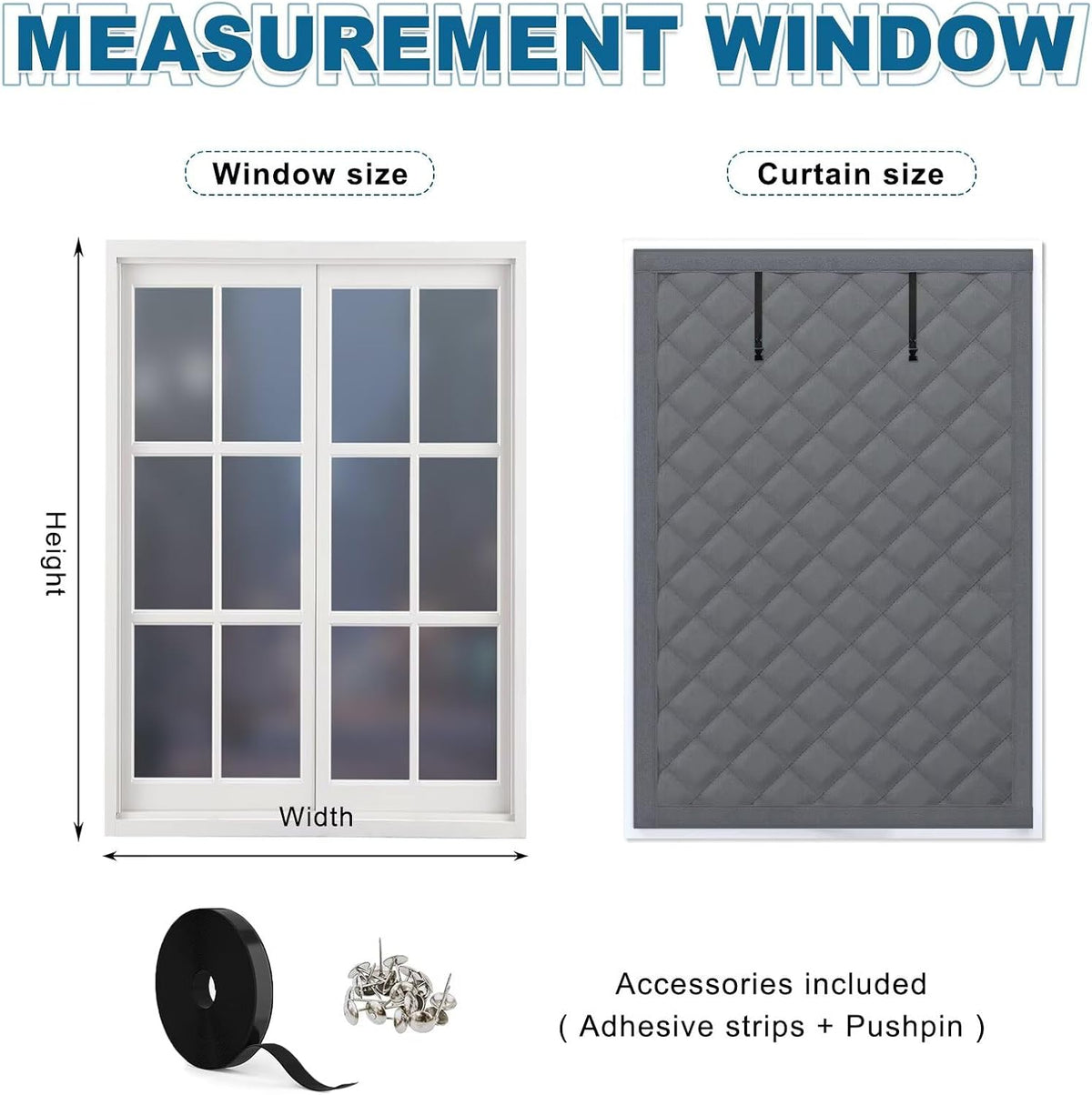 Winter Insulation Window Coverings - Size 49×69" - Oxford Cloth Winter Curtain Set - Freeze Proof Soundproofing Blackout with Tape - No Drilling Required - Gray