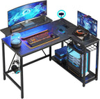 Bestier 42-Inch L-Shaped Computer Desk with Charging & LED, Black