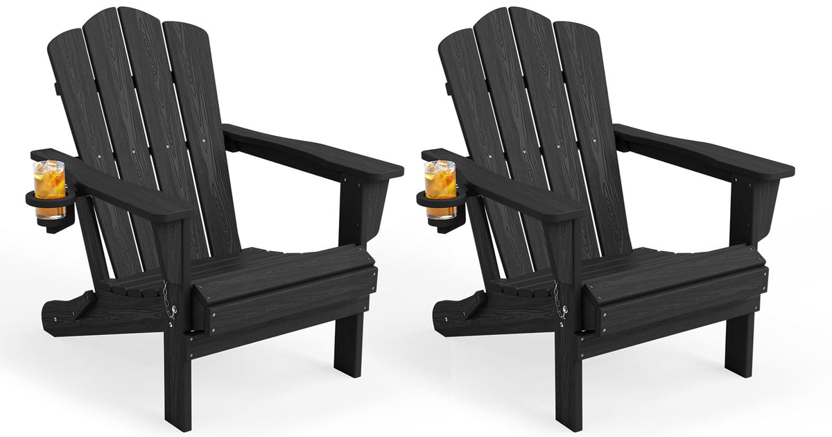 KINGYES Folding Adirondack Chair Set of 4 with Cup Holder, Navy