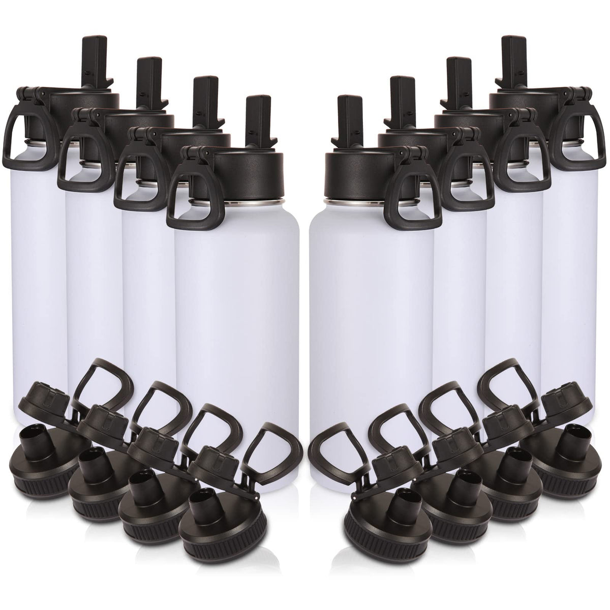 Volhoply 32oz Insulated Water Bottle with Straw Lid, Black, 8-Pack