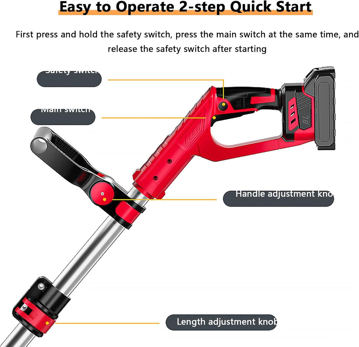 Cordless Snow Shovel, Electric Snow Blower for Driveway with Adjustable Handle & Telescopic Pole, 12.6in. Width, 6.3in. Depth, 26 FT Throw Distance (Battery and Charger Included)