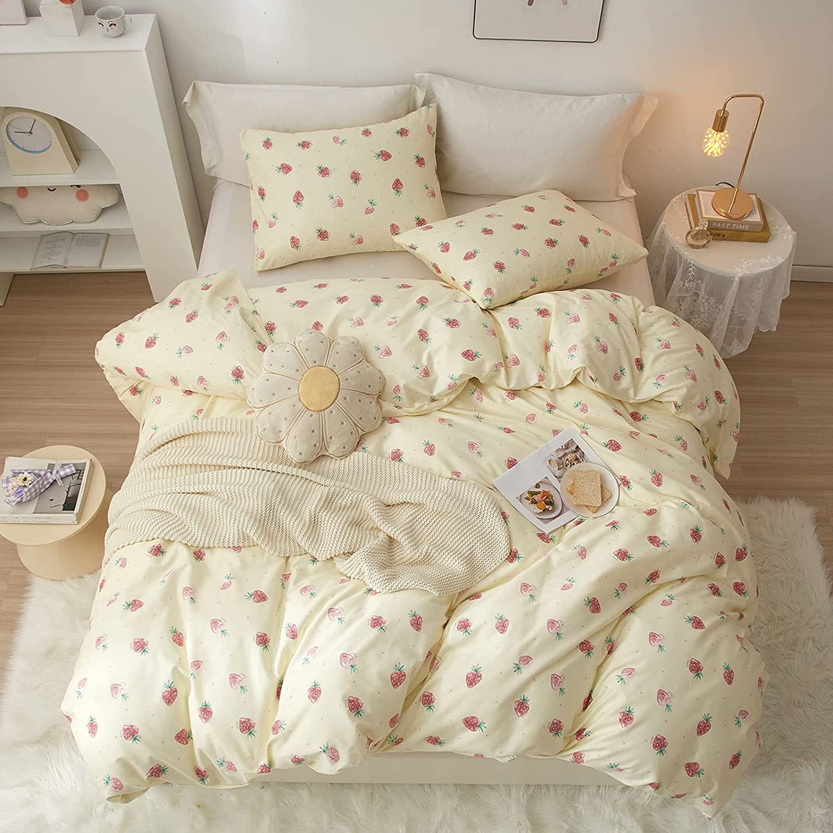 LifeTB Green Floral 100% Jersey Knit Cotton Duvet Cover Queen Vintage Style Botanical Floral Bedding Set Chic Shabby Green Floral Comforter Cover Girl Women Flower Bedding Cover with 2 Pillowcases