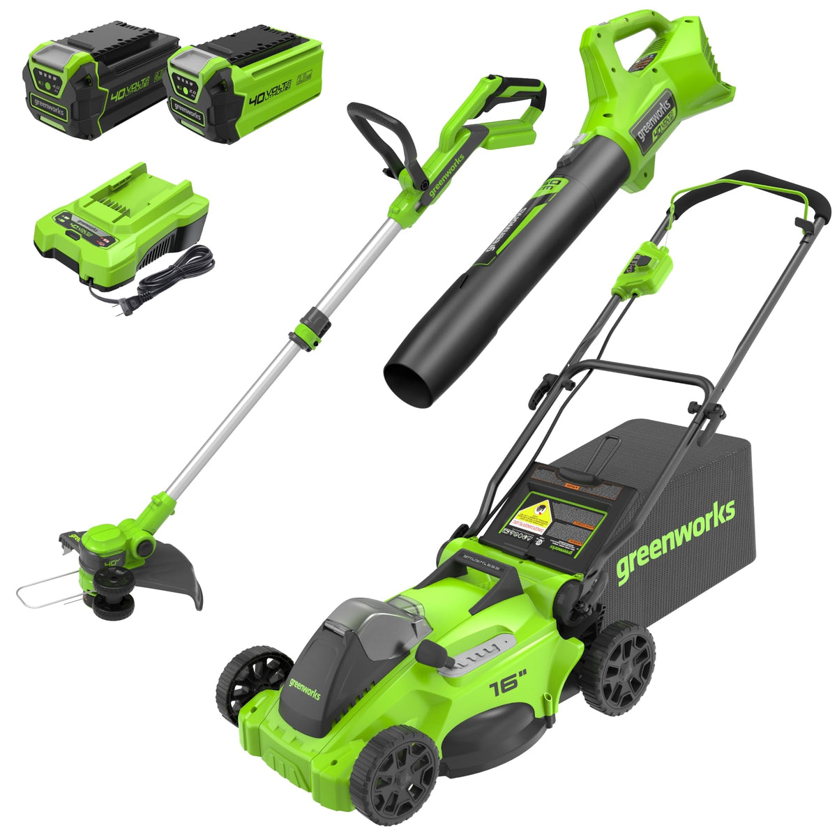 Greenworks 40V 16in Push Lawn Mower, 4.0 Ah Battery and Charger