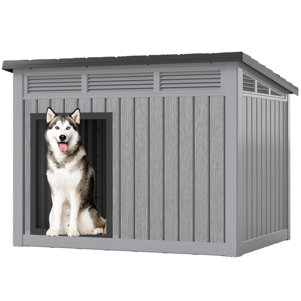 Fancyango Large Dog House with Weatherproof Roof for Indoor & Outdoor Use - Big Dog House for Large Medium Dogs(42.8" L x 33" W x 31.5" H) Grey