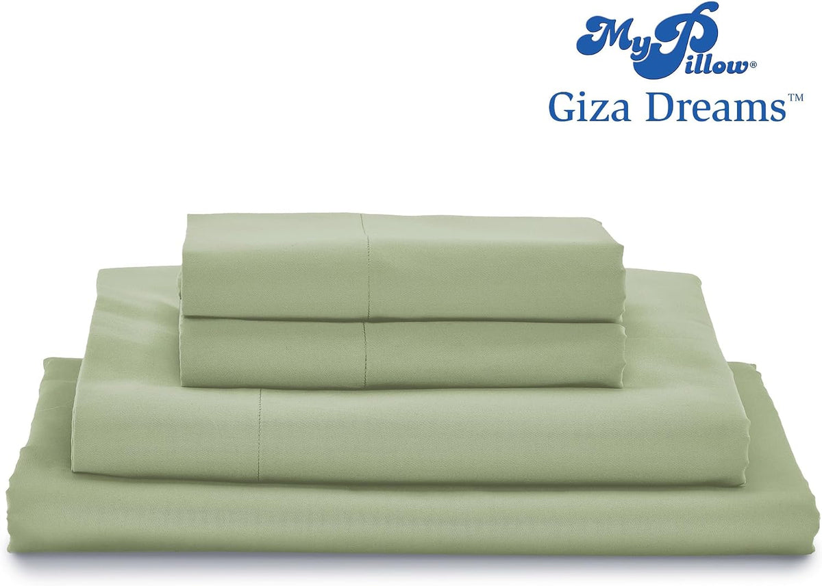 MyPillow Giza Dreams Bed Sheets, 100% Certified Giza Egyptian Cotton, Deep Pocket, Sateen Weave [Queen, Sage]