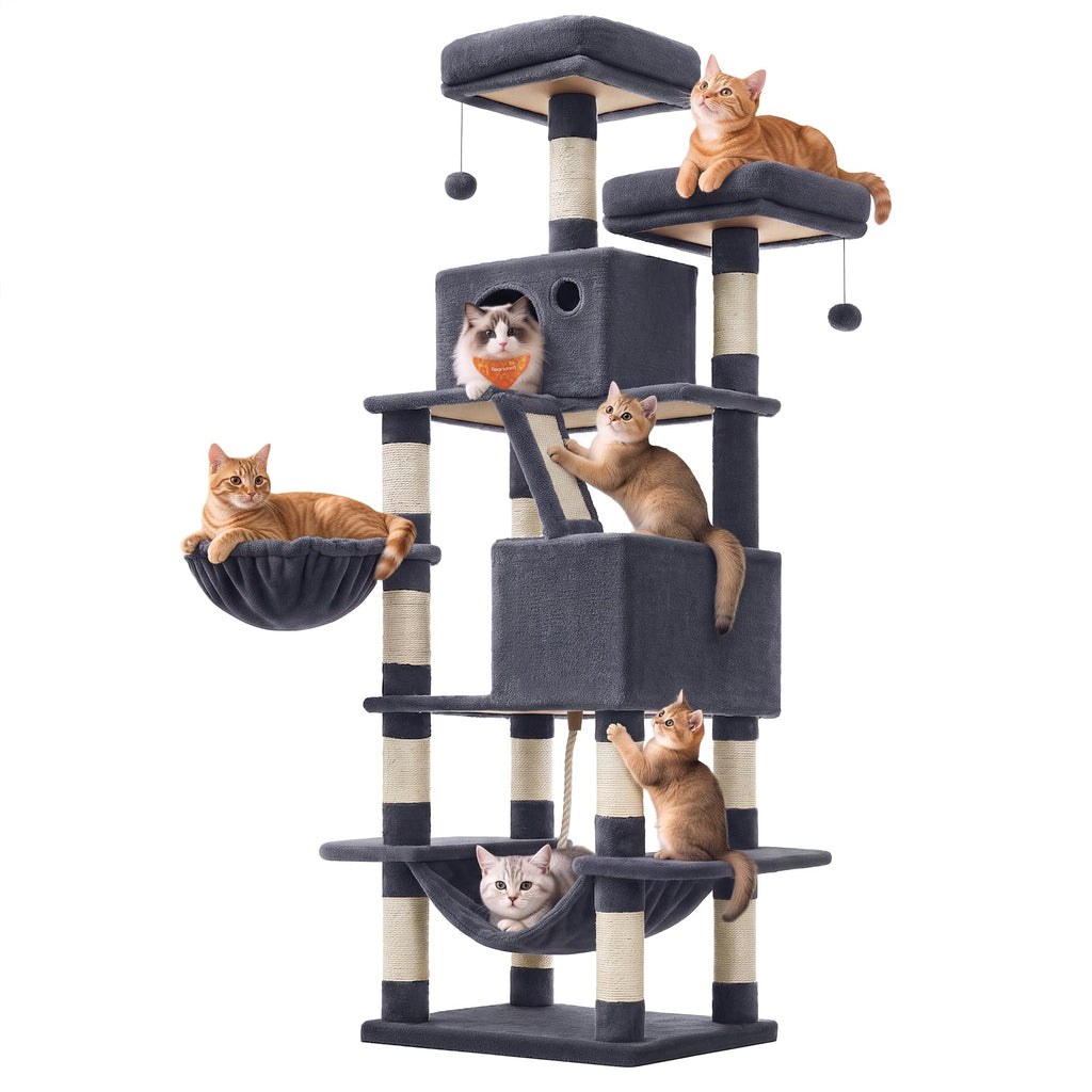 Feandrea Cat Tree, 81.1-Inch Large Cat Tower, Multi-Level Condo, Smoky Gray