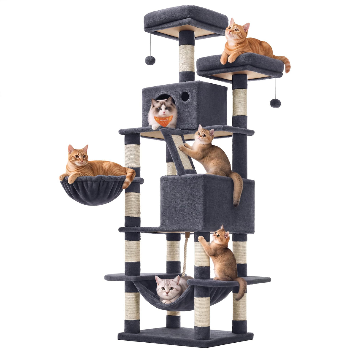 Feandrea Cat Tree, 81.1-Inch Large Cat Tower, Multi-Level Condo, Green
