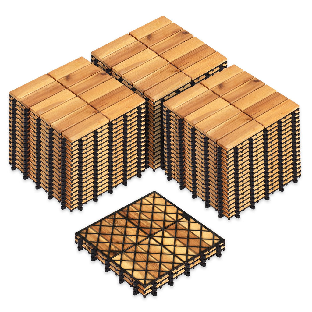 Goplus 12-Pack Acacia Wood Interlocking Deck Tiles (12 PCS,Brick)