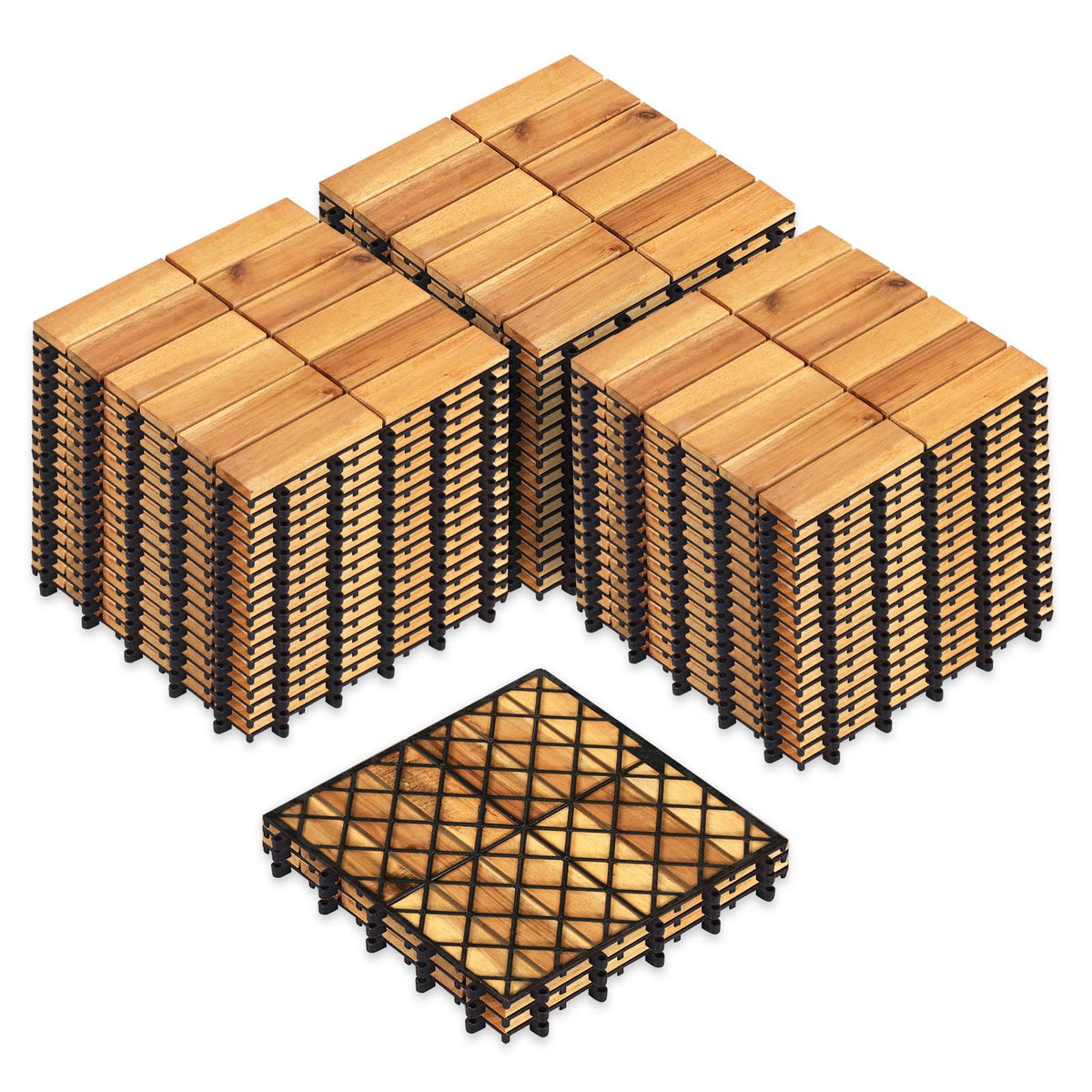 Goplus 12-Pack Acacia Wood Interlocking Deck Tiles (12 PCS,Brick)