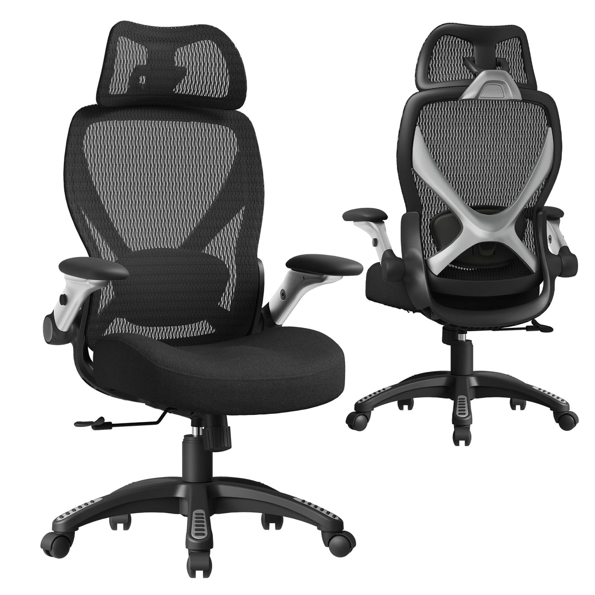 ELABEST X100 Ergonomic Mesh Office Chair with Footrest, Big and Tall Hone Desk Chair with 5D Flip-Up Arms, Adjustable 3D Lumbar Support,Gaming & Executive Computer Chairs