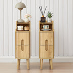 Narrow Nightstand Set of 2, Wood 2 Drawer Small Nightstand, Slim Side Table, Modern Skinny End Bedside Table, Natural Wood Night Stand with Drawers for Bedroom (Walnut-2 pcs)