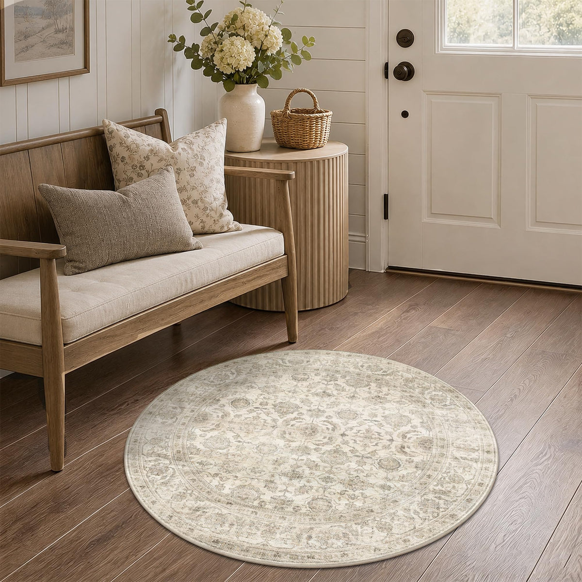 JOOJA 8x10 Dark Brown Vintage Soft Low Pile Non Slip Boho Washable Area Rug