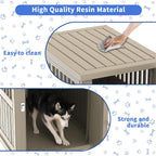 DRATO Dog House Resin Dog Kennel Furniture Weatherproof Functional End Table for Indoor Living Spaces & Outdoor Patios(Light Brown, Large (39.37 * 28.35 * 32.83))