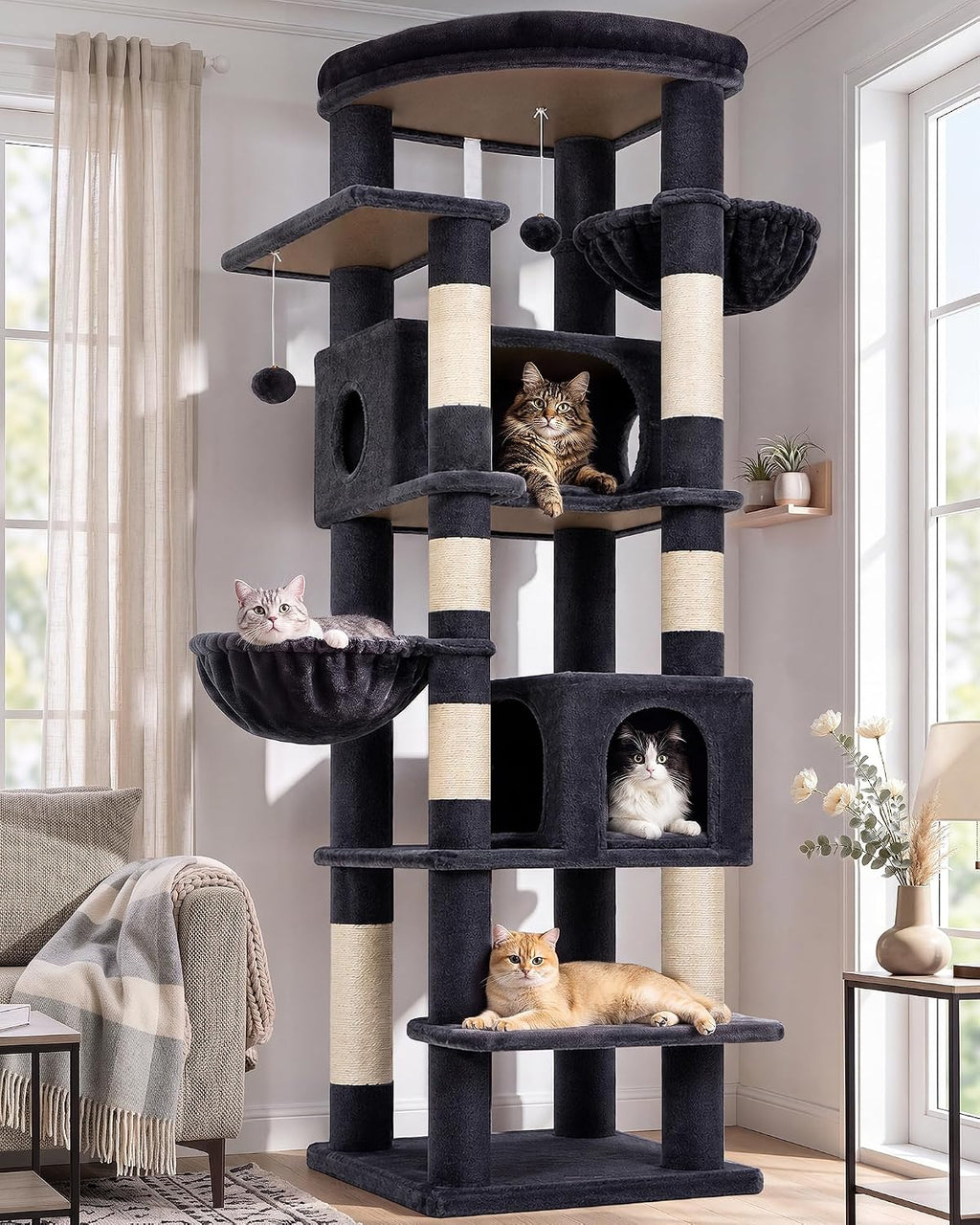 Globlazer 74in Heavy Duty Cat Tree Tower for Indoor Cats Large Adult, S74