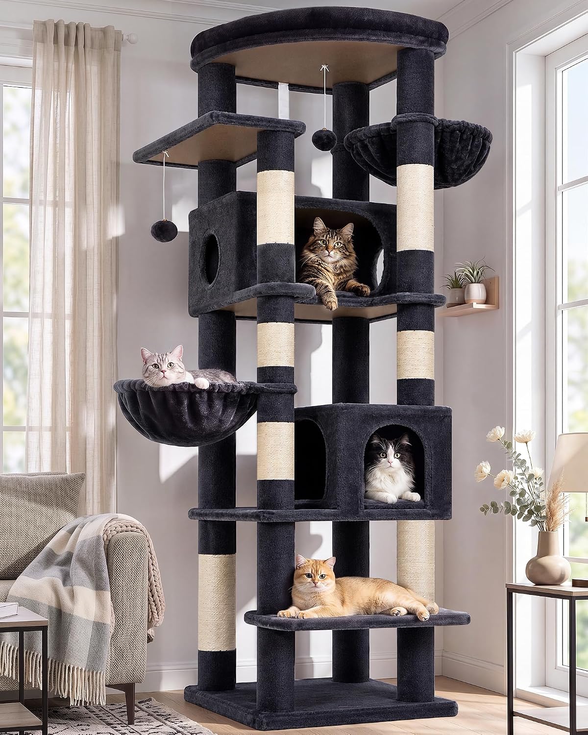 Globlazer 74in Heavy Duty Cat Tree Tower for Indoor Cats Large Adult, S74