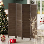 Room Dividers and Folding Privacy Screens, Wood Louvered Separators Divider Wall for Home Office Bedroom - 4 Panels, 63 * 67inch (Brown)