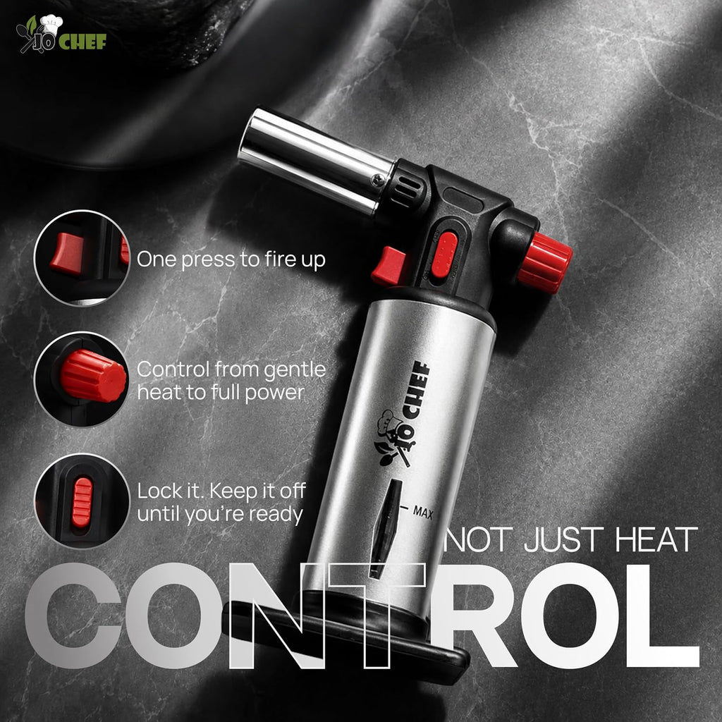 Jo Chef Kitchen Torch, Refillable Butane Torch for Creme Brulee, Cooking