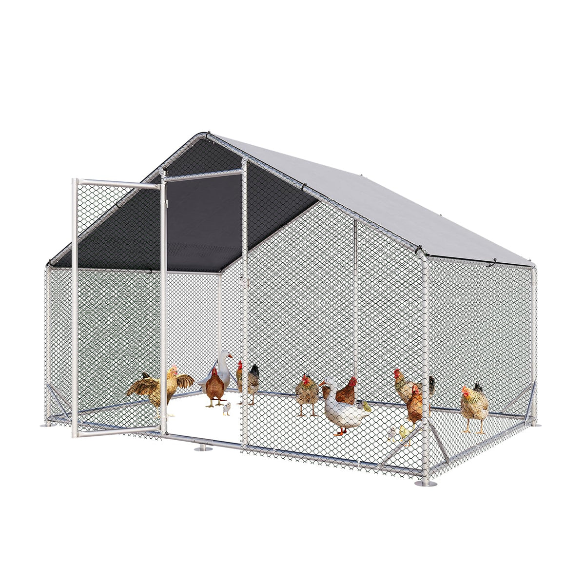 Aoxun Large Metal Chicken Coop, Outdoor Chicken Runs for Yard with Cover, Spire Roof Hen House Enclosure with Security Lock, Walk-in Cage Peak Hen House for Yard Farm (10x20x6.4 FT)
