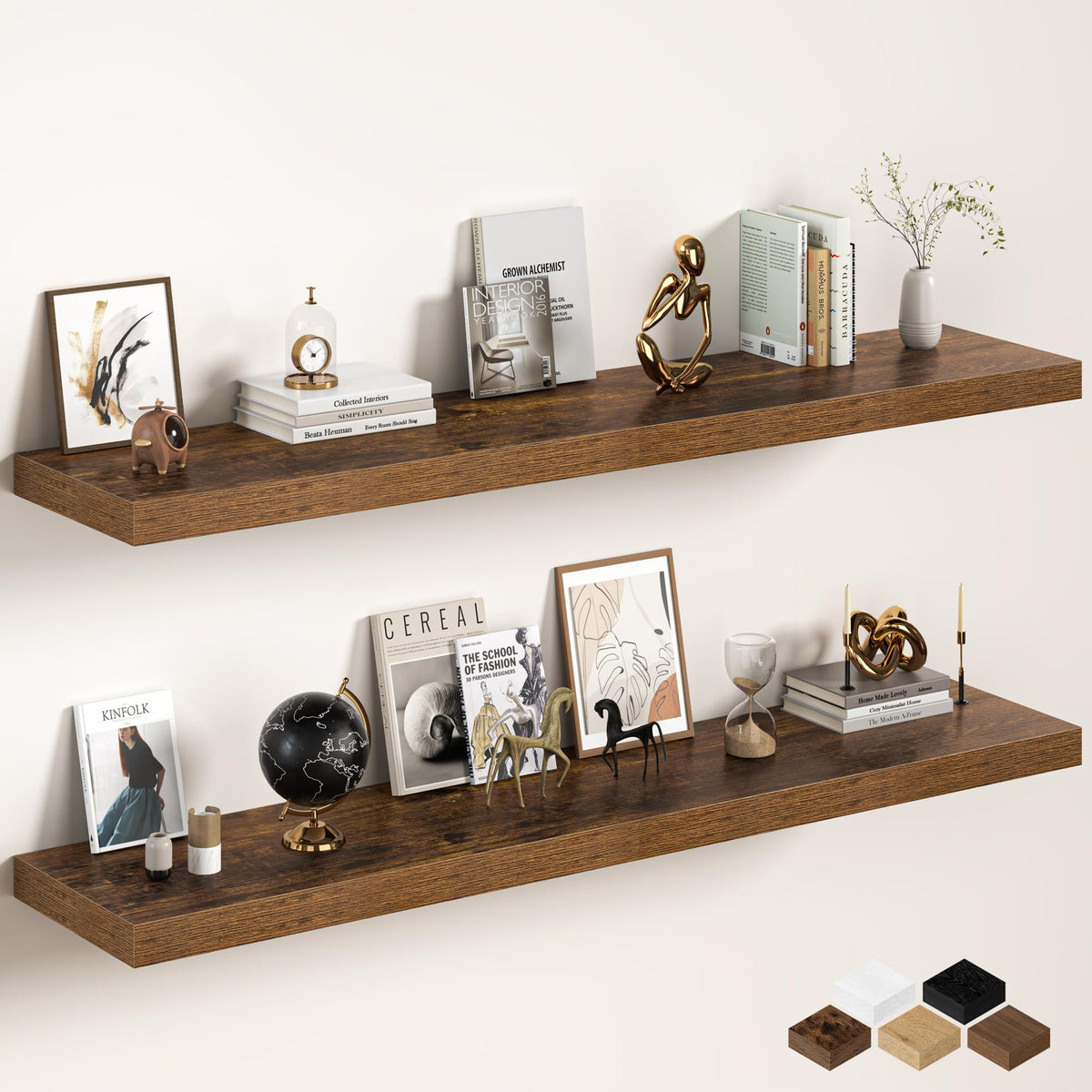 30Inch Oak Floating Shelves for Wall, 12 Inch Deep Shelves for Bedroom, Kitchen, Bathroom Wall Mounted, Rustic Wood Floating Shelf with Invisible Brackets for Books, Storage, Decor, 2 Packs