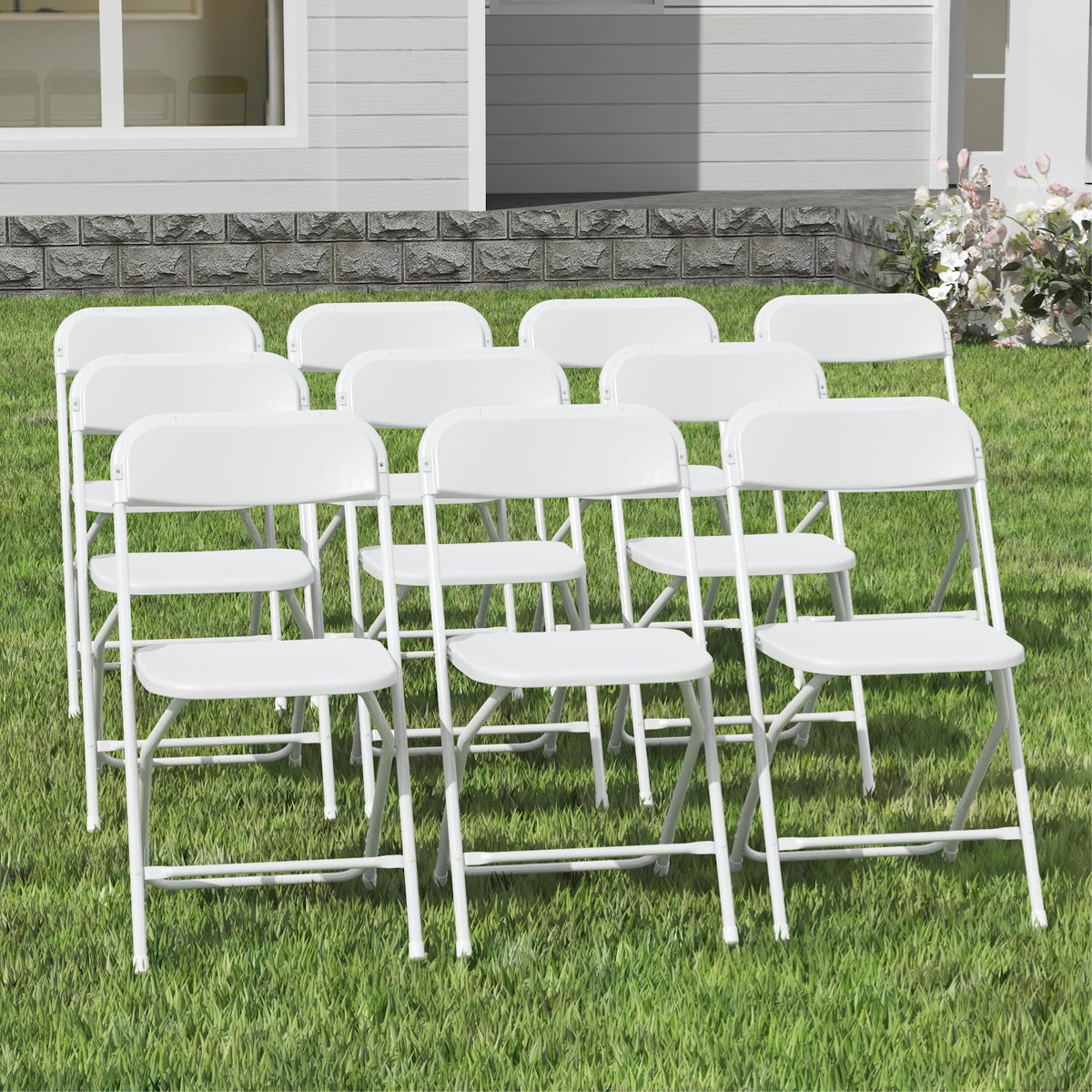 10 Pack White Folding Chairs for School Events Wedding Party Picnic