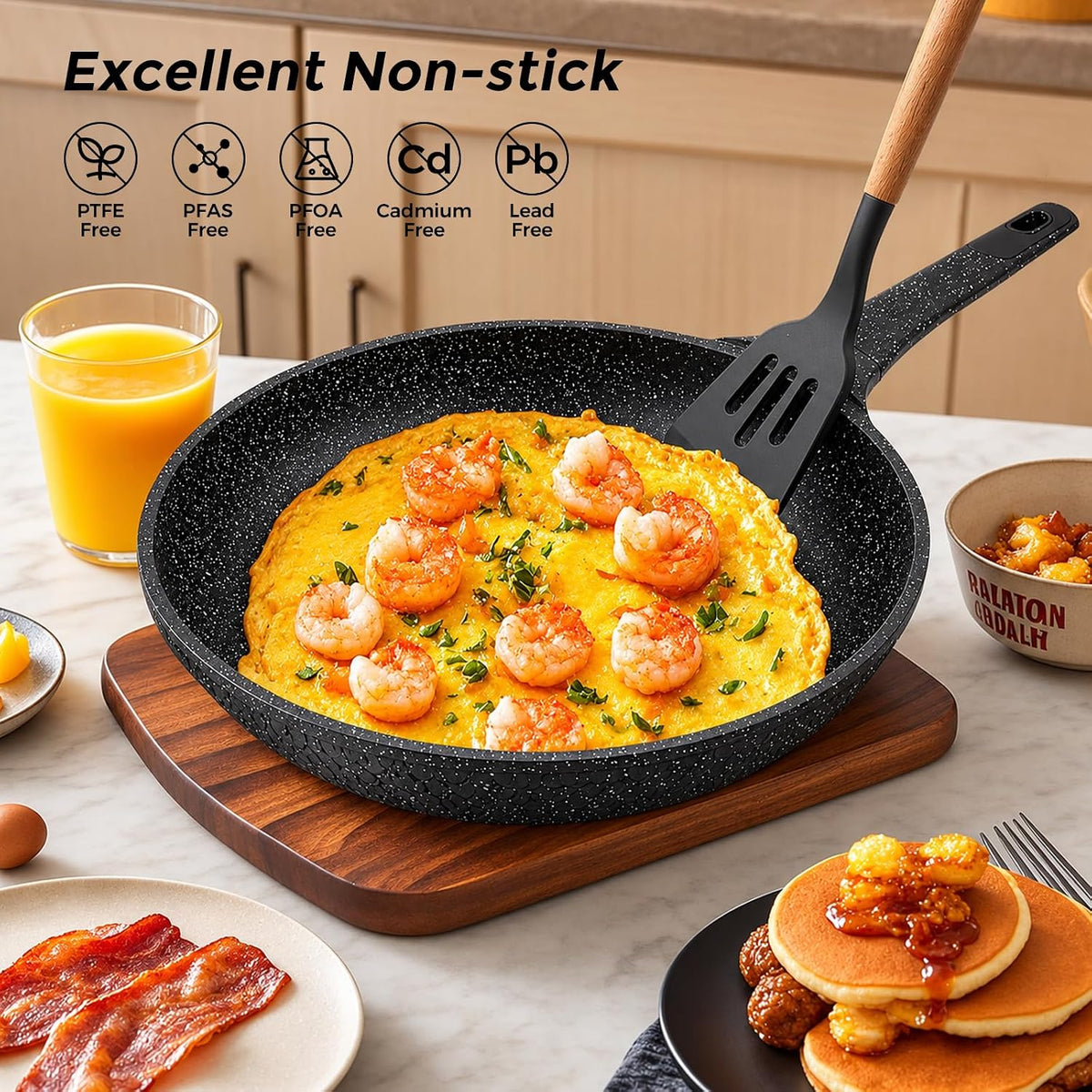 16 Piece Black Ceramic Sauce Pots and Pans Set, Nonstick Cookware Set with Lids,Fish Scale Kitchen Utensils, Healthy Ceramic Cooking Set, Induction Compatible, Dishwasher Safe, PFOA & PFAS Free