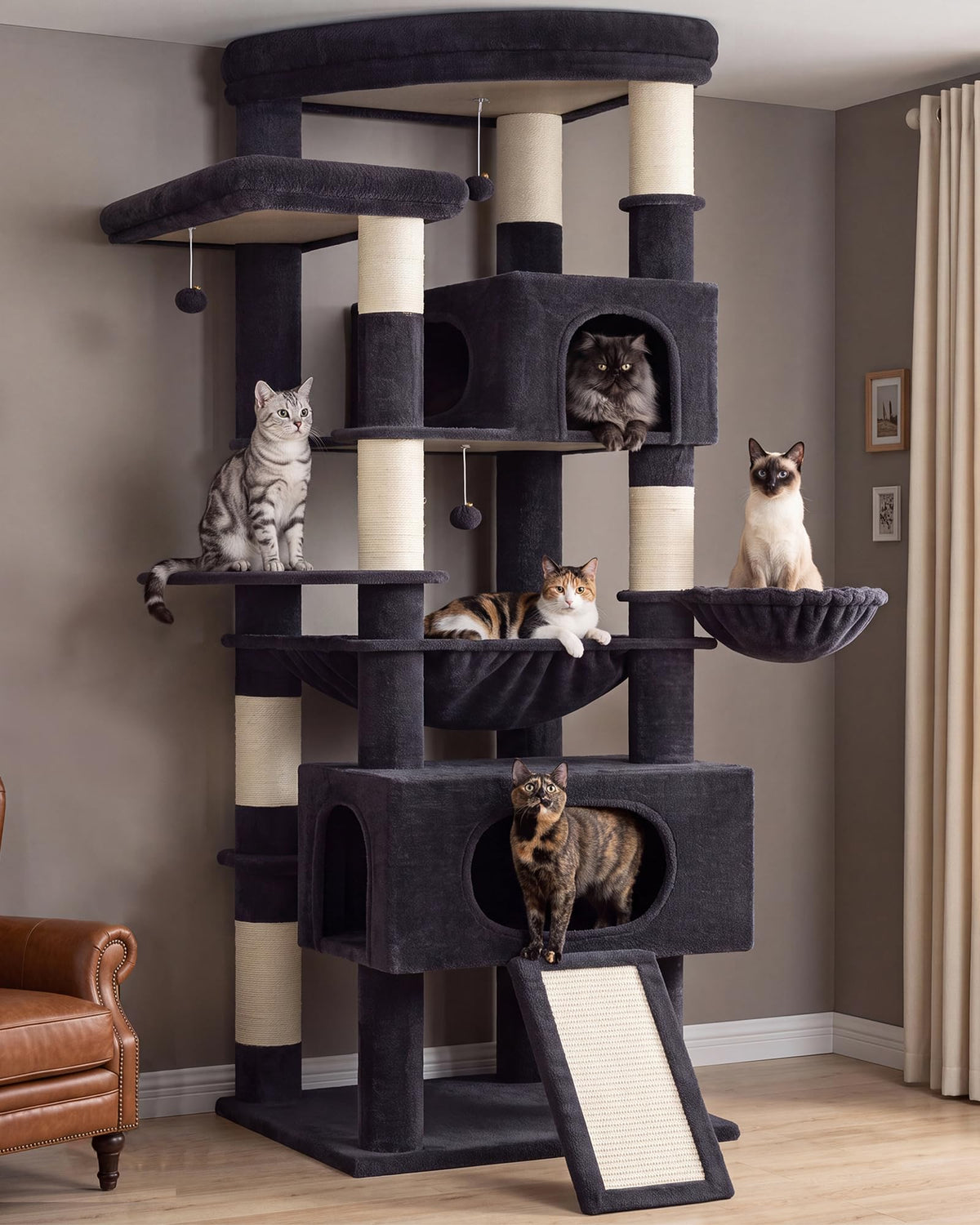 Gitelsnour Cat Tree, 74" Tower for Large Cats, Big Condo & Hammock GCT030W
