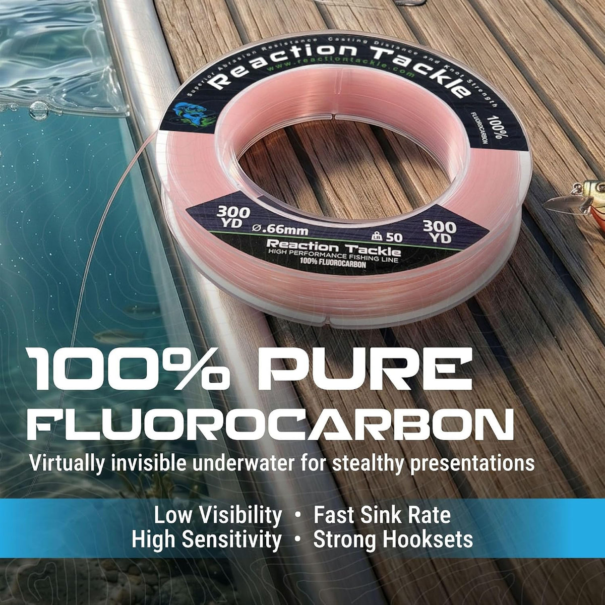 Reaction Tackle 100% Fluorocarbon Fishing Line, Pro Grade Leader or Main