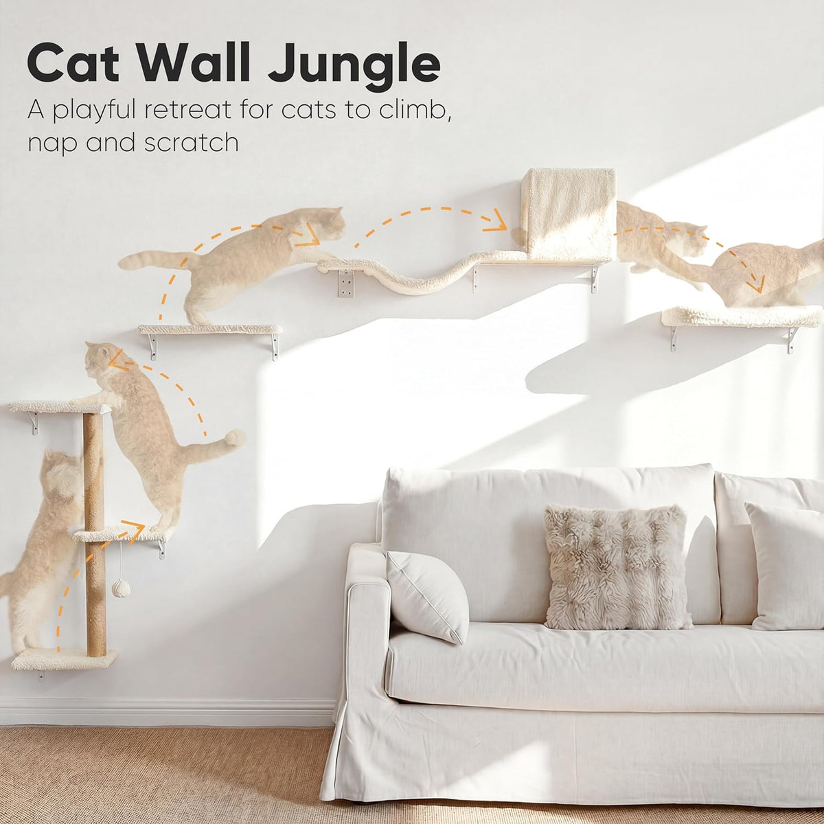 FUKUMARU Cat Wall Shelves, 4 in 1 Set, Beige