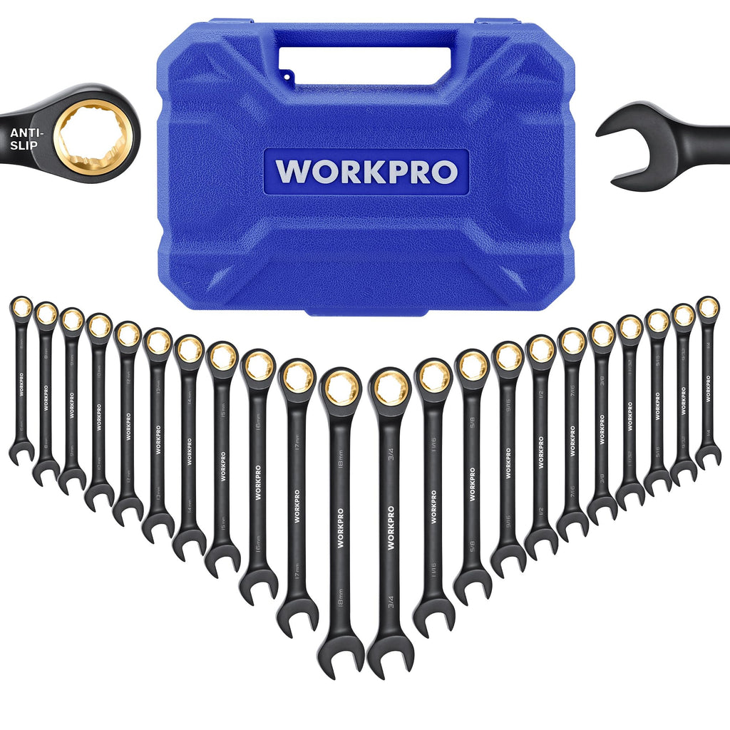 WORKPRO 22-piece Ratcheting Wrench Set with 180° Flex Head, Anti-Slip