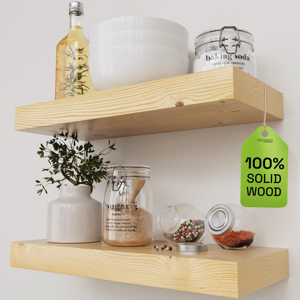 Solid Wood Floating Shelves for Wall 36 Inches Long, Walnut Wooden Shelf
