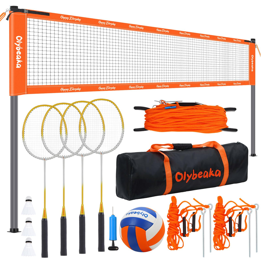 32FT Volleyball Badminton Combo Net Set System, 4 Heights Adjustbale