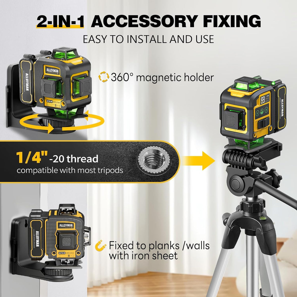 Alloyman Laser Level with Tripod, Laser Level 4× 360° Self Leveling
