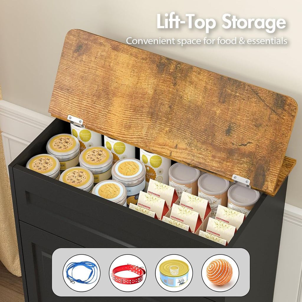 Elevated Dog Feeding Station with Storage, Pull-Out Bowls & Slow Feeder